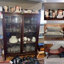 MaxSold Auction: This online auction features furniture such as a loveseat, curved bench, bookcases, secretary, media stand, bedframe, end tables, chairs, stool, desk and others, kitchenware, small kitchen appliances, clothing, accessories, Toby mugs, Royal memorabilia, lamps, mirror, electronics, books, CDs, DVDs, office supplies, cleaning supplies, tools, vases, wall art, exercise equipment and much more!