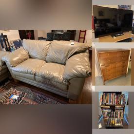 MaxSold Auction: This online auction features 60” Vizio TV, DVD collections, framed wall art, furniture such as leather loveseat, vintage dining table, vintage dresser with mirror, Pride recliner chair, and vintage armoire, lamps, computer accessories, office supplies, CDs, books, board games, 14k jewelry and much more!