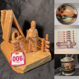 MaxSold Auction: This online auction features vintage wood carving, vintage Toby mugs, antique ink bottles, vintage Noritake, Blue Mountain Pottery, vintage table lighters, vintage Wade tea figurines, vintage fishing gear, cookie jar, jardinieres, vintage postcards, vintage game, coins, stamps, and much more!