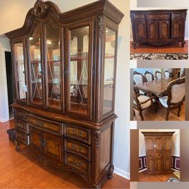 MaxSold Auction: This online auction features items such as  Buffet, Flatware, Wall Art, Dining tables, Lamps, Bar Cabinets, Tiered Shelves, Love seats, Storage Ottoman, Bookcases, Platters, Trays, Small Bowls and much more!