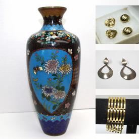 MaxSold Auction: This online auction features jewelry, Lampe Berger jar, Legos, board games, new corks, pottery vases, curtains, thimbles, antique Cloisonné vase, charm bracelet, sterling jewelry, craft jewelry and much more!