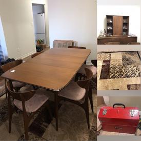 MaxSold Auction: This online auction features Wedgwood, Royal Doulton, furniture such as MCM dining table with chairs, MCM buffet, electric recliner, dressers and display cabinets, serving ware, kitchenware, Yamaha stereo, vinyl records, lamps and much more!