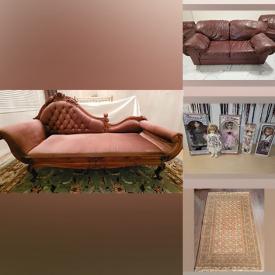 MaxSold Auction: This online auction features leather couch set, antique style chaise lounge, bar stools, hardwood armoire, small kitchen appliances, granite bar top, lighting, collectible decor and much more!