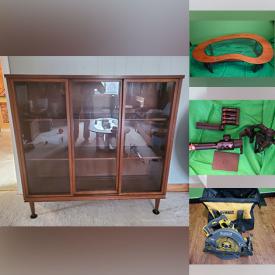 MaxSold Auction: This online auction features MCM teak table, power & hand tools, camera gear, sports equipment, podcasting gear, compressor, TV, DVDs, collectible playing cards and much more!