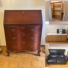 MaxSold Auction: This online auction features furniture such as a secretary desk, shelving units, leather chairs, bench, dressers, Queen sized bed frame, storage cabinets and others, kitchenware, small kitchen appliances, lamps, Sony Bravia TV, Waterford, wall art and much more!