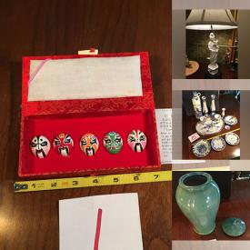 MaxSold Auction: This online auction features Beijing opera masks, carved figurines, oriental lamp, vases, German china, tiered server, antique Myott Sons serving pieces, Halloween items, Tiffany style lamp, brassware, bottle stoppers, lamps, antique planer and much more!