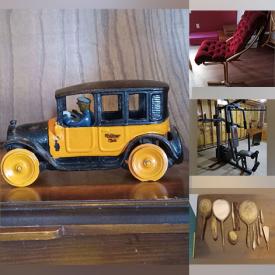MaxSold Auction: This online auction features sterling silver, framed prints, home gym equipment, glassware, collector plates, furniture such as end tables, bamboo chairs, vintage console, and dining room table set, vintage cameras and much more!