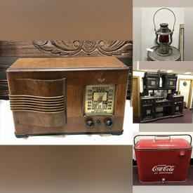 MaxSold Auction: This online auction features antique advertising, stoneware, original paintings, furniture such as antique sideboard, rosewood chairs, accent tables, dinner table, shelving units and mahogany cabinet, architectural salvage, glassware, hand tools, vintage toys, area rugs and much more!