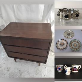 MaxSold Auction: This online auction features sterling silver jewelry, pearl necklace and other jewelry, vintage survey equipment, stained glass mirror, books, Canadian stamps, blue overstuffed chair, collectible olympic glassware, art supplies, decor, MCM coffee table, antique Gaudy Welsh porcelain, serving plates, Wedgwood calendar plates, vintage folk art panels, vintage Sadler teapot, fabric, yarn, CDs, kitchenware, stuffed animals, Body Rock weighted vest and much more!