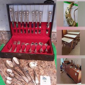 MaxSold Auction: This online auction features vintage cabinet, skis, vintage bookcase, Christmas decor, silver plate flatware, Birks sterling flatware, decor, blue and white china, vintage nesting tables, soccer memorabilia, pewter mugs, prints, art work and much more.