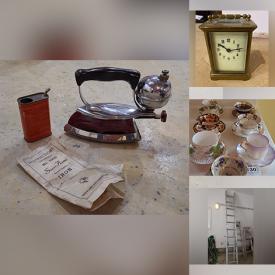 MaxSold Auction: This online auction features silver plate, fine china, framed wall art, 32” Panasonic TV,   furniture such as side tables, Shermag wardrobe, kitchen table with chairs, sofa, and vintage hutch, lamps, small kitchen appliances, gardening tools, home decor and much more!