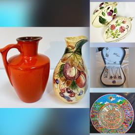 MaxSold Auction: This online auction features MCM tulip lamps, vintage porcelain figurine, Royal Doulton Bunnykins, vintage mini oil lamps, Royal Family memorabilia, MCM Frankoma pottery, vintage Bohemian Czech decanter set, art glass, jewelry, watches, Lalique perfume bottle, Mexican pottery, Art Deco teapots, vintage Pyrex, vintage soapstone sculptures, Hummel figurine, ruby red glassware, teacup/saucer sets, upholstery fabric and much more!