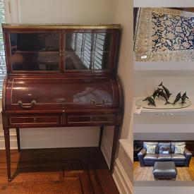 MaxSold Auction: This online auction features bar fridge, William Switzer chairs, TVs, refrigerator, patio furniture, Drexel bedroom furniture, custom sofa, area rugs, Louis XVI desk, bronze sculpture, and much more!