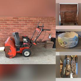MaxSold Auction: This online auction features yard art sculpture, snow blower, scrap metal, clocks, vintage photos, cameras, art pottery, vinyl records, live plants, TVs, hand tools, vintage games, camping tent, sofa bed, area rug, barrister bookcase, telescopes, microscopes and much more!