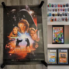 MaxSold Auction: This online auction features comics, Lego minifigures, Legos, Transformers, new Hot Wheels, non-sports trading cards, sports trading cards, Pokemon cards, vinyl records, art posters, NIB DC action figures, and much, much, more!!!