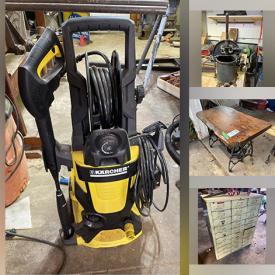 MaxSold Auction: This online auction features accent tables, parts cabinet, carpenter’s bench, chair and other furniture, trouser press, hand tools, vices, clamps, bench grinder, Skilsaw power saw, biscuit joiner, planer and other power tools, furniture dollies, vintage torches, power washer, anvil, vintage Pfaff sewing machine and much more!