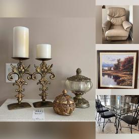 MaxSold Auction: This online auction features items such as Chairs, Dressers, Tables, Couches, Electronics, Art, Sconces, China, Candle Holders, Decorations and much more!