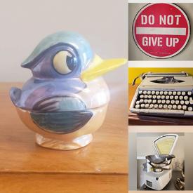 MaxSold Auction: This online auction features vintage china, framed artwork, typewriters, NIB dishware, linens, and kitchen storage, vintage lamps, dresser and much more!