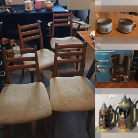 MaxSold Auction: This online auction features fine china, German steins, furniture such as MCM dining table and chairs, MCM buffet hutch, dressers, and end tables, dishware, rowing machine, antique home decor, small kitchen appliances, DVDs, cedar chest and much more!