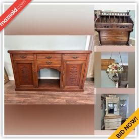 MaxSold Auction: This online auction features antique buffet, mirrors, decorative birdhouses, antique oil lamps, water ski signs, jewelry, guitars, antique dressers, power washer, power tool, vintage skis and much more!