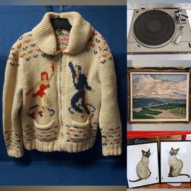 MaxSold Auction: This online auction features paintings, prints, books, CDs, desk lamps, cast iron grill, pots and pans, kitchen appliances and tools, cameras, vintage violin, bass clarinet, electronics, bookends, vintage radios, vintage projectors, silver plated pieces, teak end tables, chairs, desk, sweater, wall art and much more.