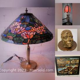 MaxSold Auction: This online auction features antique stained glass lamp, framed oil paintings, art glass, lab microscope, Fiesta ware, wall plate, vaseline glass, art pottery, Disney movie cell, teacup/saucer sets, puzzles, DVDs and much more!