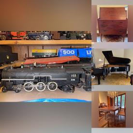 MaxSold Auction: This online auction features Young Chang grand piano, John Deere mower, Samsung TVs, furniture such as Danish modern dining table, dressers, entertainment center and bookcases, model train sets, kitchenware, framed wall art, lighting, power tools and much more!