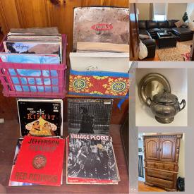 MaxSold Auction: This online auction features framed wall art, furniture such as leather sectional, pineapple bed, antique desk, MCM TV console, armoire and dining table, lamps, vinyl records, kitchenware, pottery, Wii console and much more!