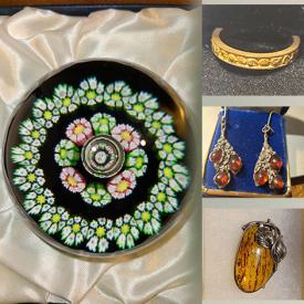 MaxSold Auction: This online auction features a Webb & Corbett Uranium Glass spider, Caithness paperweights, brooches, earrings, rings, pocket watch, Aries pendant and much more!