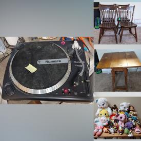 MaxSold Auction: This online auction includes furniture such as a vintage maple dropleaf table, vintage chairs, den chair and others, tools, hardware, clothing, accessories, vintage clings, craft items, books, American Girl doll accessories, toys, Singer sewing machine, bamboo forest habitat for small species, seasonal decor, DVDs, HP Pavilion PC, Numark manual turntable and more!