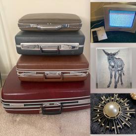 MaxSold Auction: This online auction features Nikola lithograph, vintage jewelry, area rug, desk, lidded beer steins, ruby red glass, vinyl records, printers, scarves, ties, storage bins, vintage table linens, collectors plates, vintage luggage and much more!