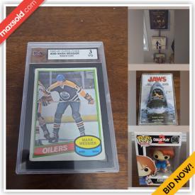 MaxSold Auction: This online auction features large collection of trading cards, record holder, vinyl records, beetles figures, board games, action figurines, Funko pop, plush toys and much more.