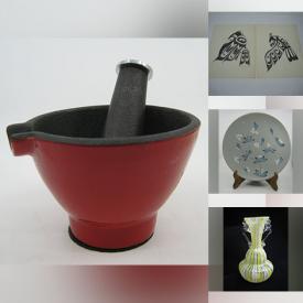 MaxSold Auction: This online auction features crystal barware, watches, art glass, MCM pottery, vintage ashtrays, clay pipes, decanters, beer stein, vintage photographs, comics, Dot Nicolson Indigenous drawings, cookie jar, vintage toys & games, vintage fishing gear, vintage Pyrex, teacup/saucer set and much more!