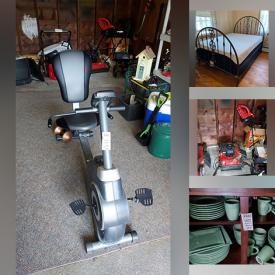 MaxSold Auction: This online auction features furniture such as folding table, chairs, bedframes, chairs, pine table, metal file cabinet, sideboard, chair, glass table, chairs, bookshelves, bookcase, nightstands, benches, shelving units and others, Briggs & Stratton lawnmower, yard tools, air conditioner, power tools, Fitness cycle, rugs, wall art, books, linens, toys, accessories, office items, Corsica dinnerware, kitchenware, Zojirushi rice cooker and other small kitchen appliances, fireplace tools, frames and much more!