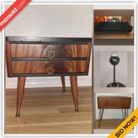 MaxSold Auction: This online auction features vintage side tables, chandelier heater, MCM sculptural couch, mini city bike, kneeling chair, mirrors, garden trellis, MCM kitchen table & chairs and much more!