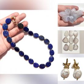 MaxSold Auction: This online auction features jewelry such as a lapis necklace, baroque pearl studs, rings and others, beads such as quartz, black onyx, Prehnite, chalcedony, lapis lazuli, amethyst and others, antique silver charms, agate slice pendants, pearls, chains, findings and much more!