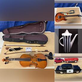 MaxSold Auction: This online auction features framed wall art, violins, acoustic and electric guitars, side tables, Marshall amp, ceramics, costume jewelry, Wedgwood, art glass, sterling silver, collector coins and much more!