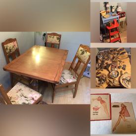 MaxSold Auction: This online auction features depression glass, furniture such as vintage wood table with chairs, armchairs, and console table, lighting, books, CDs, small kitchen appliances, power tools, fishing gear and much more!