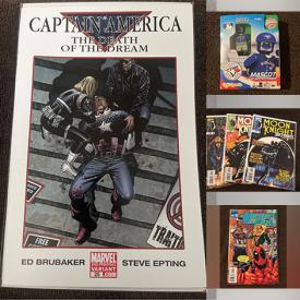 MaxSold Auction: This online auction features comic books such as Captain America, Deadpool, The New Avengers, Iron Fist, Superman, Moon Knight, Heathcliff, The Goon and others, Magic the Gathering sealed decks, board games, Batman toy, Avengers Thanos figures, baseball and hockey cards, Blue Jays mascot figure and much more!