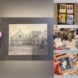 MaxSold Auction: This online auction includes collectibles such as Pokémon cards, first edition books, comic books, vintage hockey programs, original movie stills, 1900s early CA photos, National Guard medals, early 1900s postcards and greeting cards, WWII ephemera, sterling silver rings, Victorian trade cards and much more!