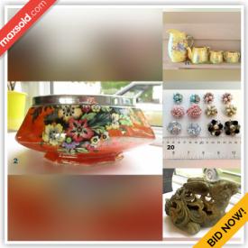 MaxSold Auction: This online auction features Grimwades bowl, vintage jewelry, Marutomoware pottery, cabbage tableware, bisque ornaments, quilts, faux pearl necklaces, witches ball, cast iron rabbits and much more!