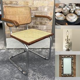 MaxSold Auction: This online auction features an MCM Marcel Breuer Cesca armchair, vintage TV trays, vintage Moorcroft, Rosenthal, Royal Doulton, Wedgwood and other china, silverplate, wall art, Leaf\'s memorabilia, signed sculptures, vintage Art Deco toaster, cut glass, vintage brass figurines, ceramics, vinyl records, vintage coffee grinder, vintage Pyrex and other kitchenware, lamps, vases, accessories, wall art, Shortland Smiths barometer, pewter shot glasses, vintage Syroco Brutalist mirror, MCM wire stereo stand and much more!