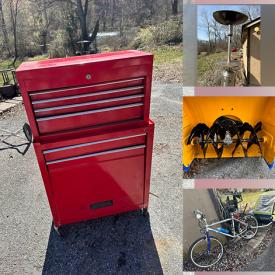 MaxSold Auction: This online auction features patio furniture, BBQ grill, yard tools, antique oil lamps, chiminea, stone garden fountain, drones, snowblower, power tools, leather jacket, bikes & accessories, beach accessories, mobility scooter, generator, tool trolley, electric scooters and much more!
