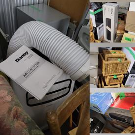 MaxSold Auction: This online storage auction features flat screen TV, desks, tables, chairs, lamps, bookcases, office equipment, stationery, luggage, exercise equipment, wicker baskets, paper shredder, shelving and much more!