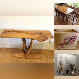 MaxSold Auction: This online auction features Alaskan Native carved art, 47” Vizio TV, furniture such as IKEA bedroom sets, handmade tables, power lift chair, mid-century dining room set and storage shelving, power tools, fishing gear, chest freezer, kitchenware and much more!