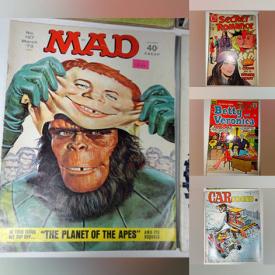 MaxSold Auction: This online auction features Marvel and DC comics, vintage magazines such as MAD, People, and bound National Geographic, vintage advertising, framed wall art, collectibles such as E.T., California Raisins, VHS, hardcover books, MCM decor and much more!