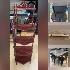 MaxSold Auction: This online auction features furniture such as computer desks, tables, dining table and chairs, side tables, Meva reclaimed wood cabinet and others, wall art, Elvis photos, Spectre gaming monitor,  mirrors, Fluidity Fitness yoga equipment, vases, board games, decor and much more!