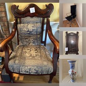 MaxSold Auction: This online auction features Limoges, Samsung tablet, furniture such as modern office chairs, kids’ bunk bed, antique quilted chairs, leather loveseat and antique side tables, home decor, framed artwork, kids’ toys, Lego, antique lamps and much more!