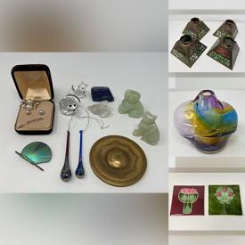 MaxSold Auction: This online auction features specialty lightbulbs, computer & accessories, signed glass vases, art glass, metal sculptures, stained glass pieces, antique binoculars, Art Nouveau tiles, stone carvings, art vase, wall mask, stained glass shades, table saw and much more!