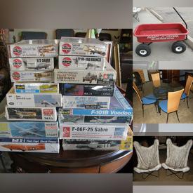 MaxSold Auction: This online auction features furniture such as a boat decor shelf, slingback chairs, granite coffee table, loveseats, bar cabinet, desks, king-size bed frame, armoire, chaise lounge, Broyhill recliner, folding tables, stacking chairs and others, die-cast toy cars, plastic model kits, movies, seasonal dinnerware, clocks, Radio Flyer wagon, luggage, fans, space heater, home health aids, books, Ridgid portable saw, kitchen range hood and much more!